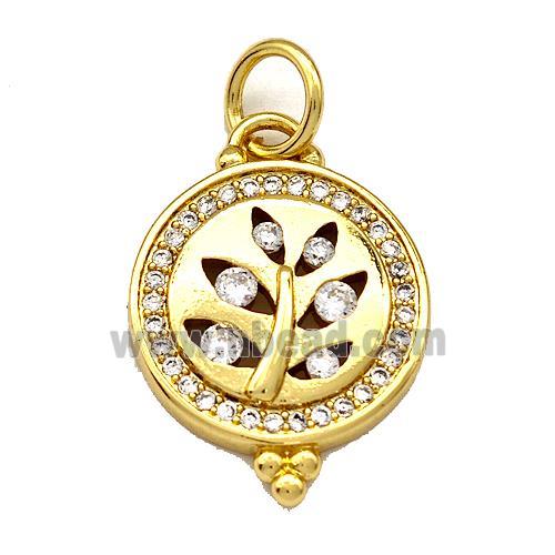 Copper Circle Pendant Micro Pave Zirconia Flower Gold Plated