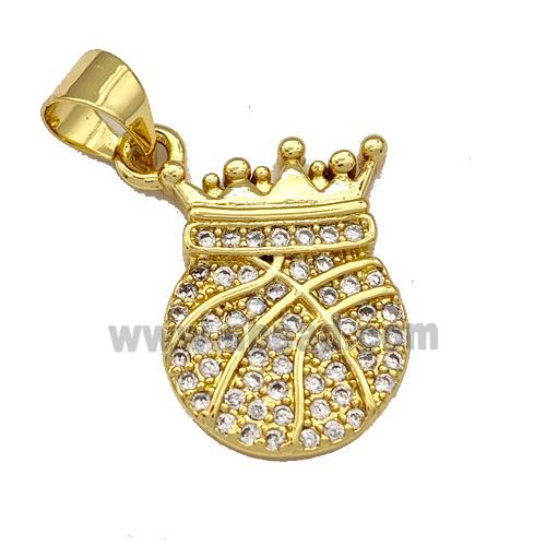 Copper Crown Pendant Micro Pave Zirconia Gold Plated