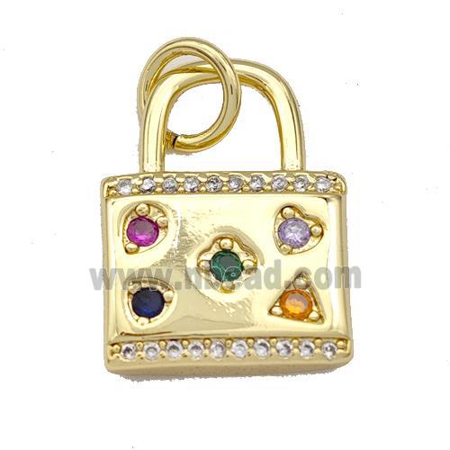 Copper Lock Charms Pendant Micro Pave Zirconia Gold Plated