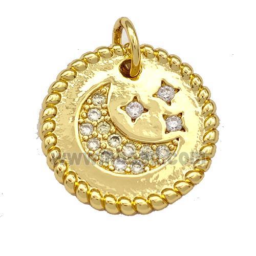 Copper Circle Pendant Micro Pave Zirconia Moon Star Gold Plated