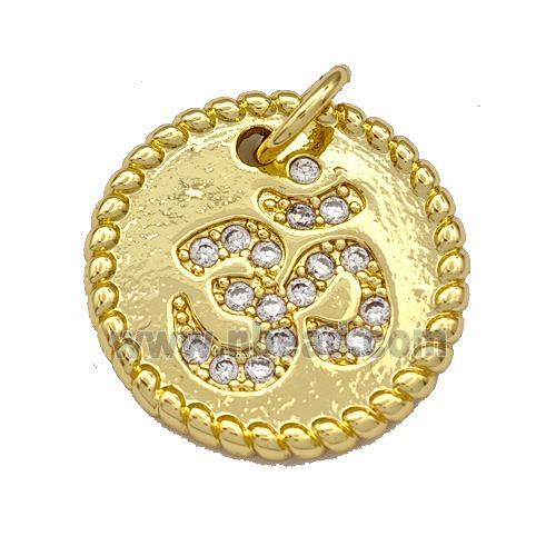 Copper Circle Pendant Micro Pave Zirconia Religious OM Gold Plated