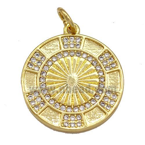 Copper Circle Pendant Micro Pave Zirconia Gold Plated