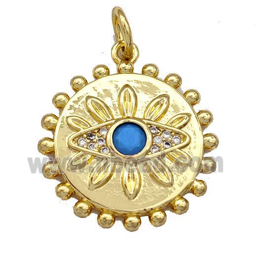 Copper Circle Pendant Micro Pave Zirconia Eye Gold Plated