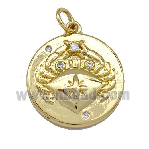 Copper Circle Pendant Micro Pave Zirconia Crab Charms Gold Plated
