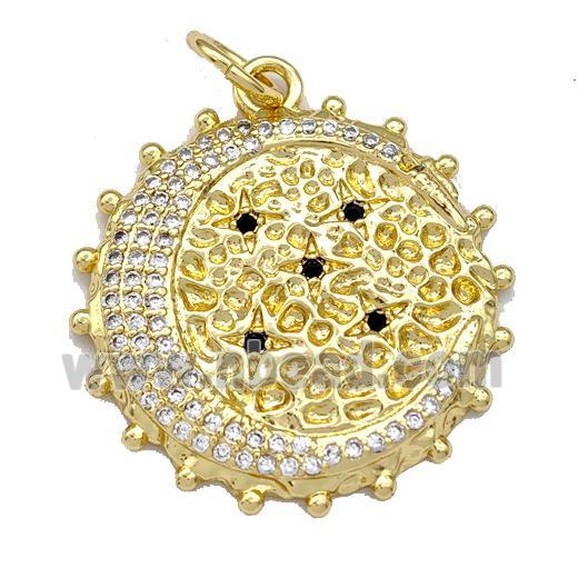 Copper Circle Pendant Micro Pave Zirconia Moon Gold Plated