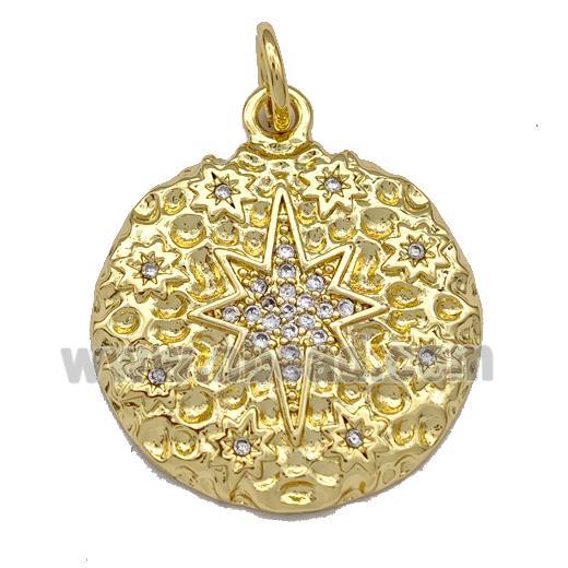 Copper Circle Pendant Micro Pave Zirconia NorthStar Gold Plated