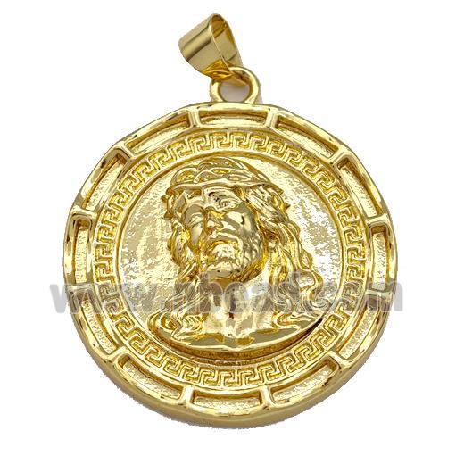 Jesus Charms Copper Circle Pendant Gold Plated