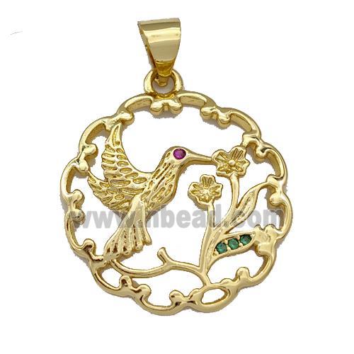 Copper Birds Pendant Micro Pave Zirconia Flower Gold Plated