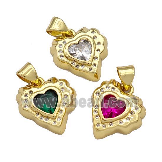 Copper Heart Pendant Micro Pave Zirconia Gold Plated Mixed