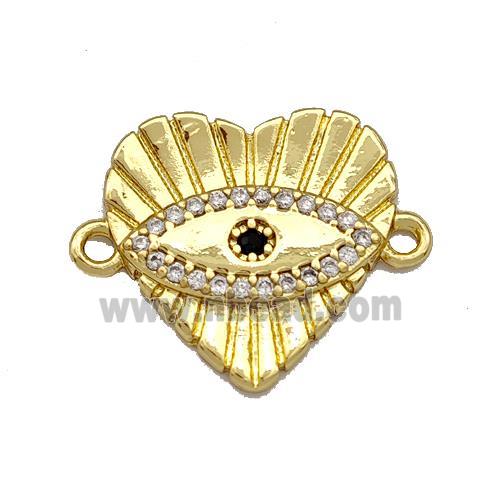 Copper Heart Connector Micro Pave Zirconia Eye Gold Plated