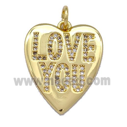 Copper Heart Pendant Micro Pave Zirconia LOVE YOU Gold Plated