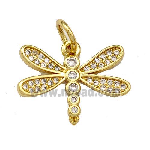 Copper Dragonfly Pendant Micro Pave Zirconia Gold Plated