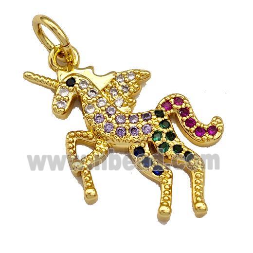 Copper Unicorn Charms Pendant Micro Paved Zirconia Gold Plated