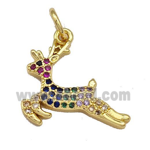 Christmas Deer Copper Charms Pendant Micro Paved Zirconia Gold Plated