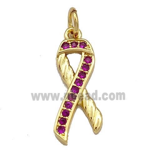 Awarenness Ribbons Copper Knot Pendant Micro Pave Zirconia Gold Plated