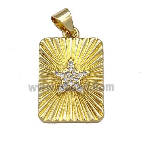 Copper Rectangle Pendant Micro Pave Zirconia Star Gold Plated