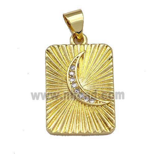 Copper Rectangle Pendant Micro Pave Zirconia Moon Gold Plated