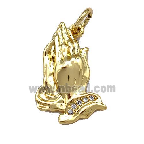 Prayer Charms Copper Hand Pendant Micro Pave Zirconia Gold Plated