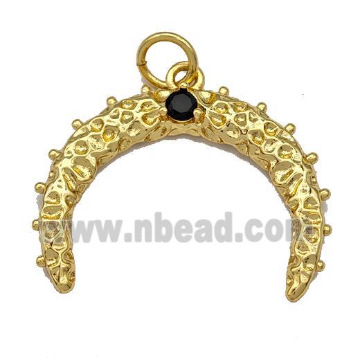 Copper Crescent Pendant Pave Zirconia Gold Plated