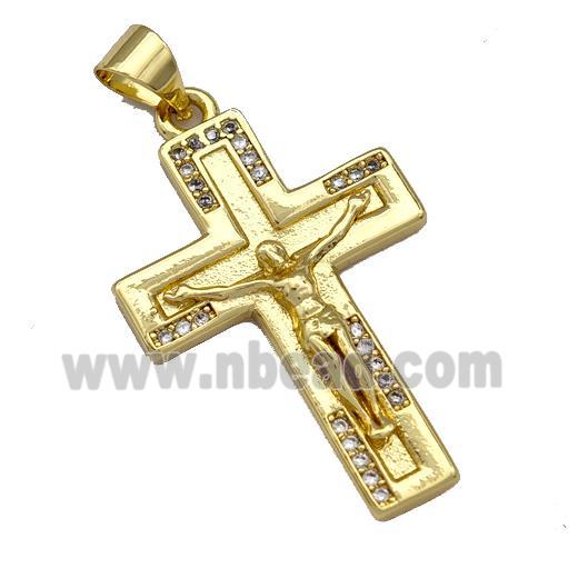 Jesus Charms Copper Cross Pendant Mirco Pave Zirconia Gold Plated