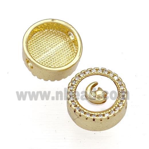 Copper Button Beads Pave Shell Zircon Moon 18K Gold Plated