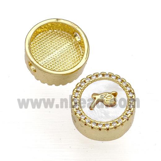 Copper Button Beads Pave Shell Zircon Fe 18K Gold Plated