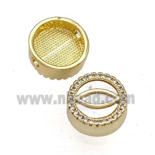 Copper Button Beads Pave Shell Zircon Eye 18K Gold Plated