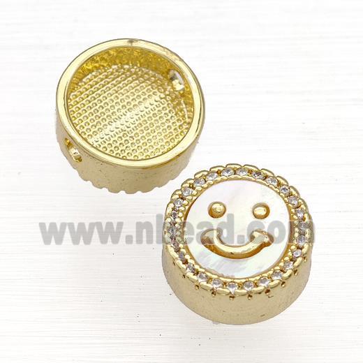 Copper Button Beads Pave Shell Zircon Smileface 18K Gold Plated