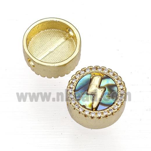 Copper Button Beads Pave Abalone Shell Zircon Lightning 18K Gold Plated