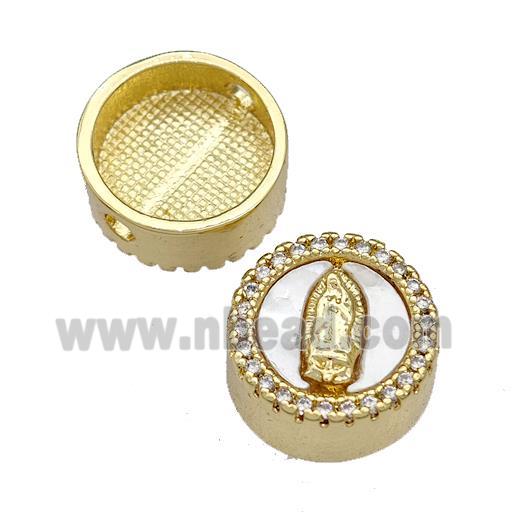 Copper Button Beads Pave Shell Zircon Jesus 18K Gold Plated