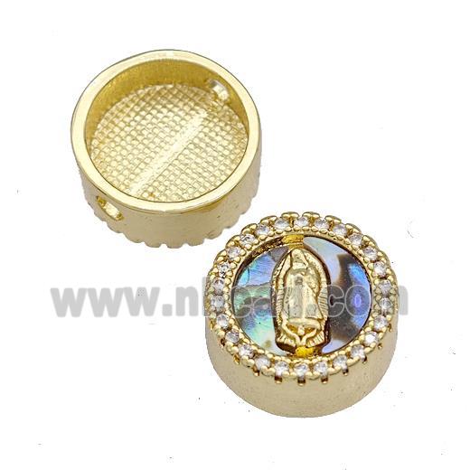 Copper Button Beads Pave Abalone Shell Zircon Jesus 18K Gold Plated