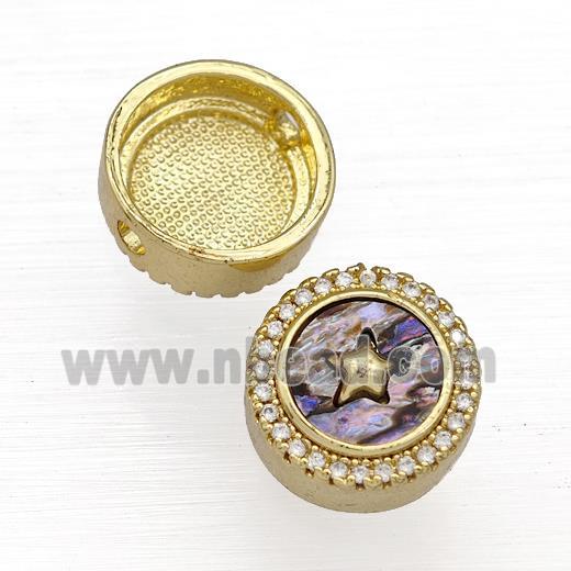 Copper Button Beads Pave Abalone Shell Zircon Star 18K Gold Plated