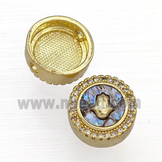 Copper Button Beads Pave Abalone Shell Zircon Hand 18K Gold Plated