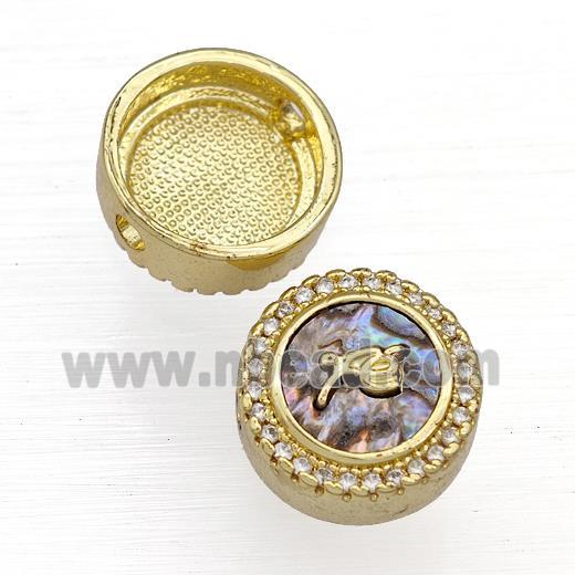 Copper Button Beads Pave Abalone Shell Zircon Fe 18K Gold Plated