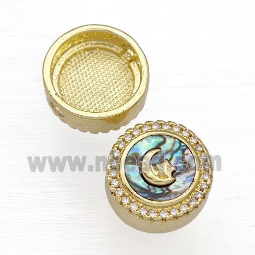 Copper Button Beads Pave Abalone Shell Zircon Moon 18K Gold Plated