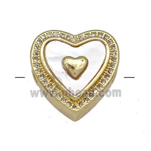 Copper Heart Beads Pave Shell Zircon 18K Gold Plated