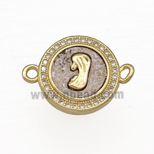 Copper Circle Connector Pave Abalone Shell Zircon Virgin Mary 18K Gold Plated