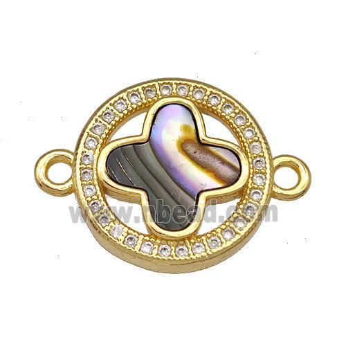 Copper Circle Connector Pave Abalone Shell Clover 18K Gold Plated
