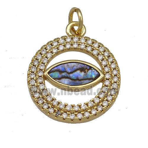 Copper Circle Pendant Pave Abalone Shell Eye 18K Gold Plated
