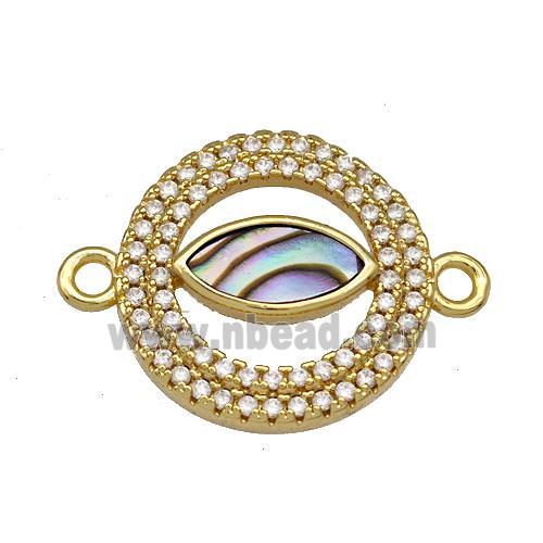Copper Circle Connector Pave Abalone Shell Eye 18K Gold Plated