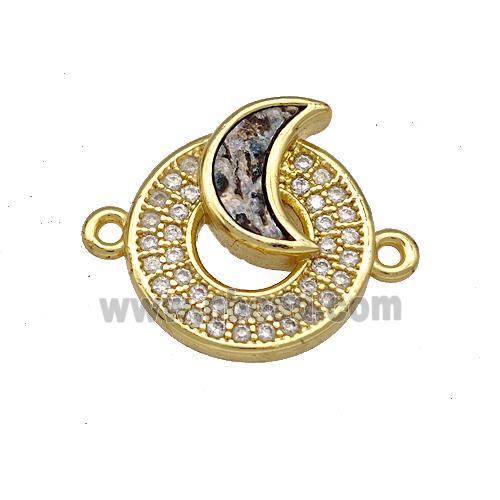 Copper Circle Moon Connector Pave Abalone Shell Zircon 18K Gold Plated