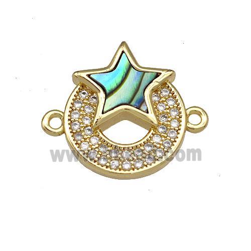 Copper Circle Star Connector Pave Abalone Shell Zircon 18K Gold Plated