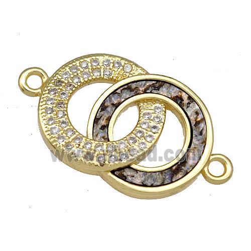 Copper Circle Connector Pave Abalone Shell Zircon 18K Gold Plated
