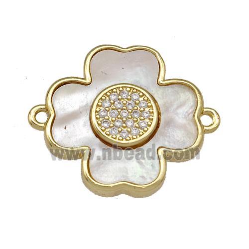 Copper Clover Connector Pave Shell Zircon Zircon 18K Gold Plated