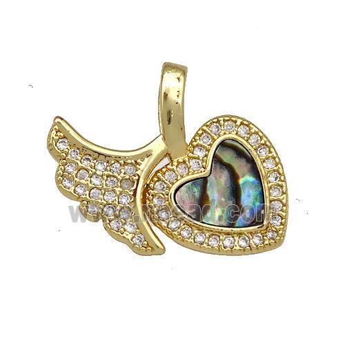 Copper Heart Pendant Pave Abalone Shell Zircon Tail 18K Gold Plated