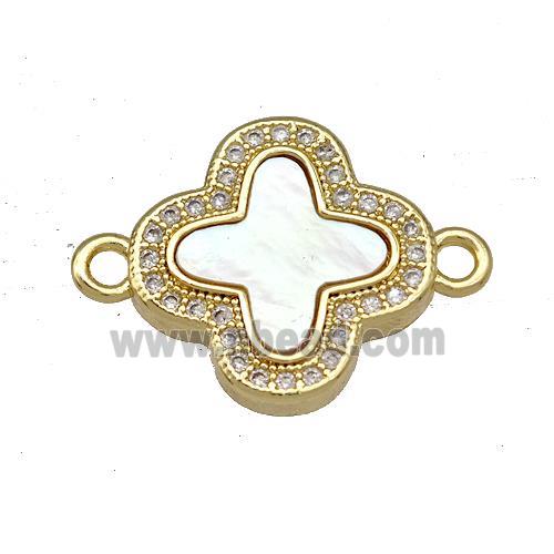 Copper Clover Connector Pave Shell Zirconia 18K Gold Plated