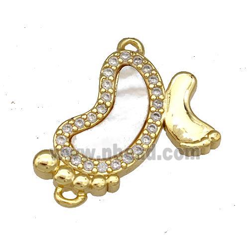 Copper Babyfeet Charms Pendant Pave Shell Zircon 18K Gold Plated