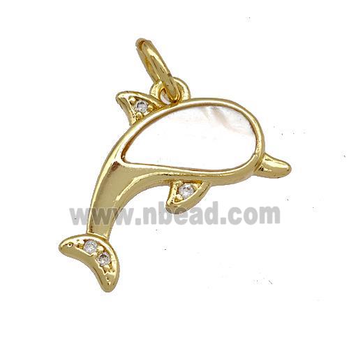 Copper Dolphin Pendant Pave Shell Zirconia 18K Gold Plated