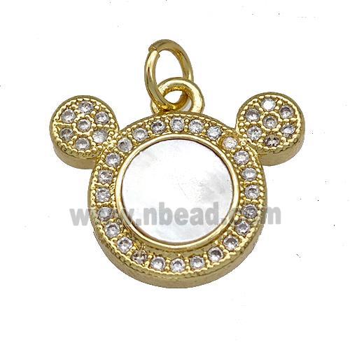 Copper Charms Pendant Pave Shell Zircon Rat 18K Gold Plated
