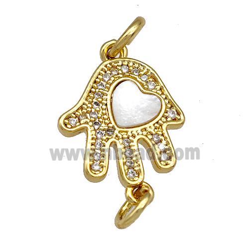 Copper Hand Connector Pave Shell Zircon 18K Gold Plated